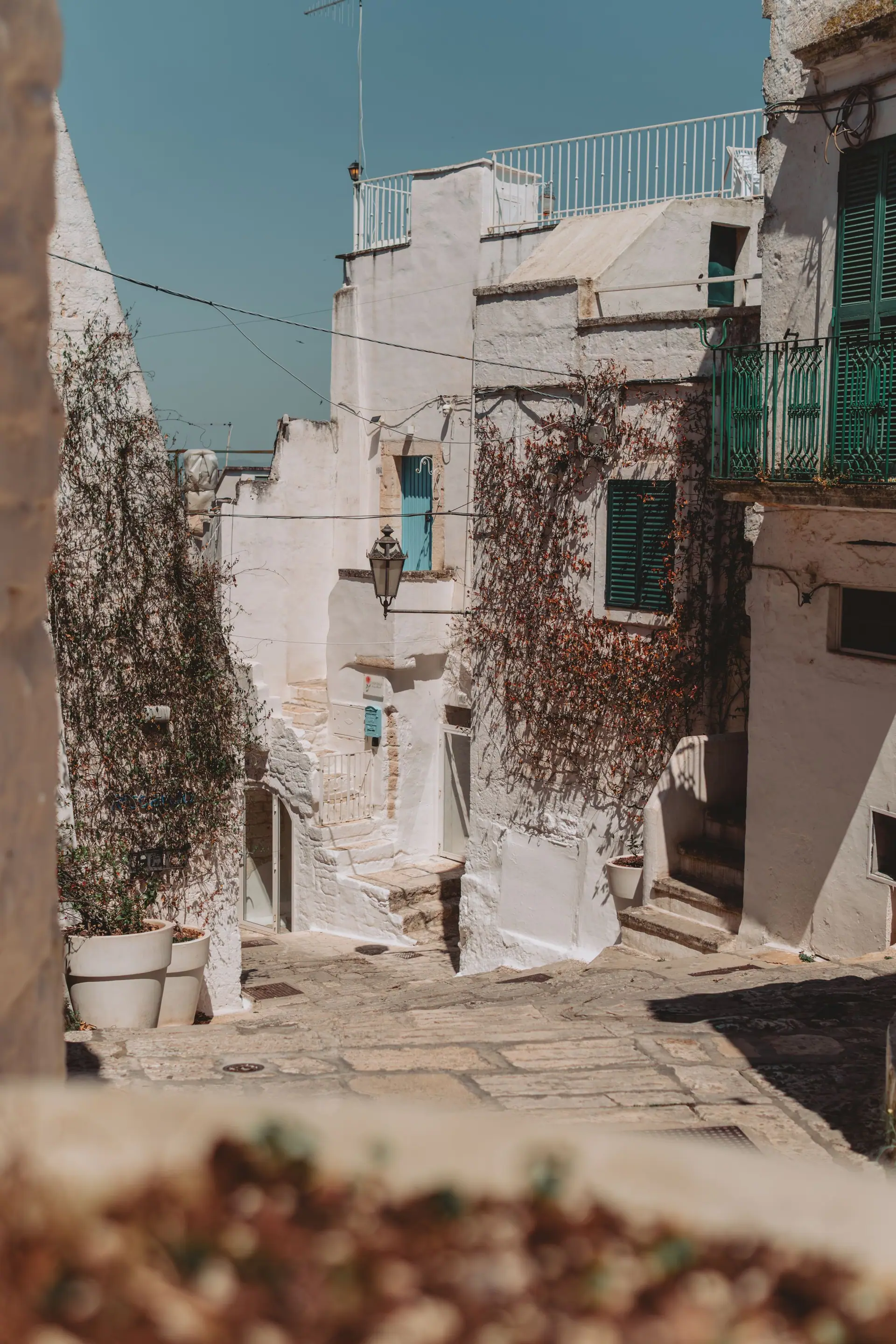 Les maisons blanchies à la chaux d'Ostuni étagées sur sa colline, sous un ciel clair